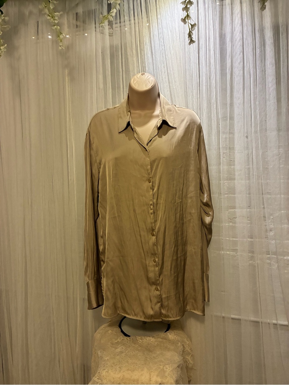 Classic Oversized Beige woman’s Button-Up Shirt